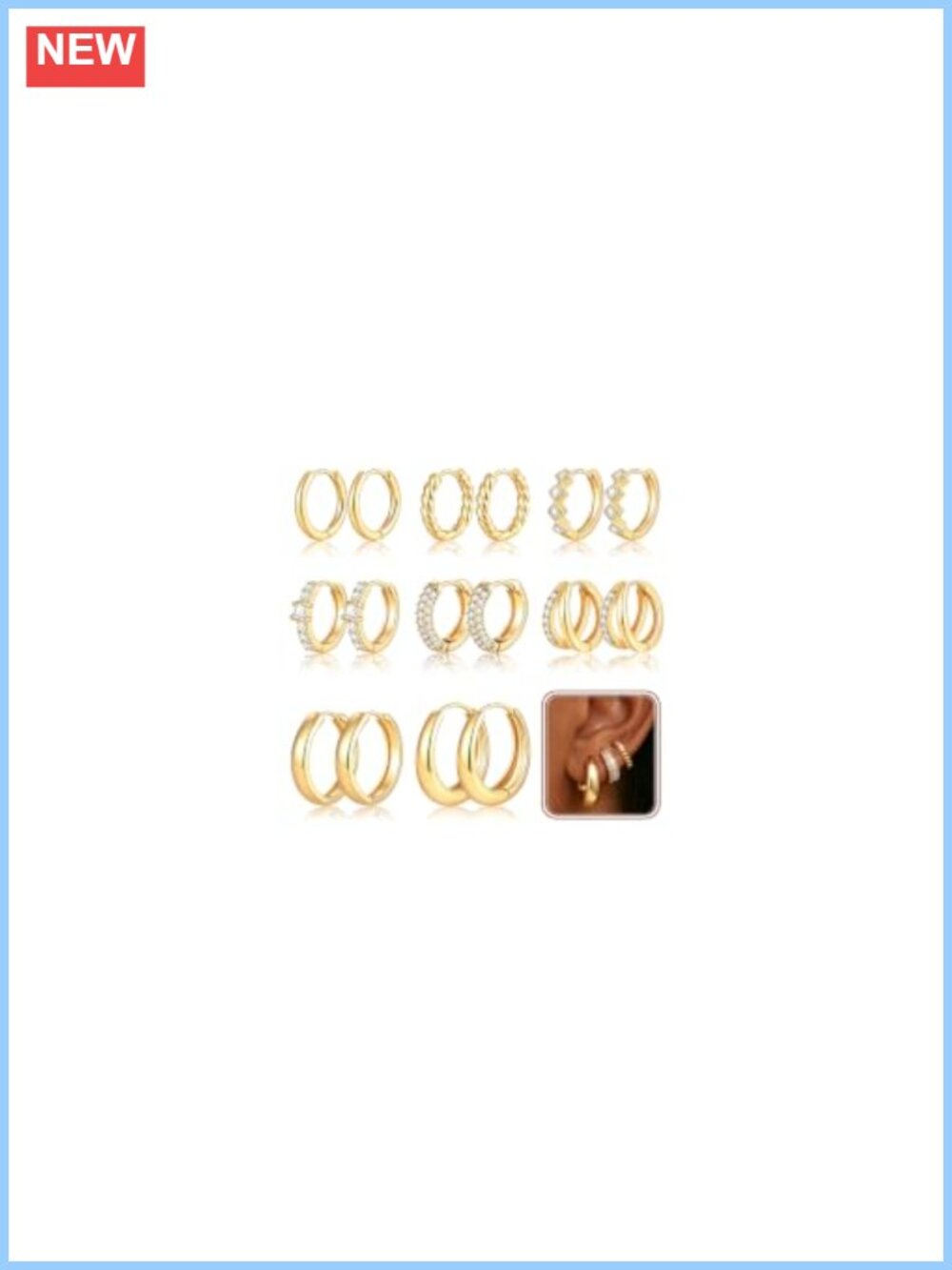 8 Pairs 14K Gold Plated Hoop Earrings Set Stackable Small Hoops Women